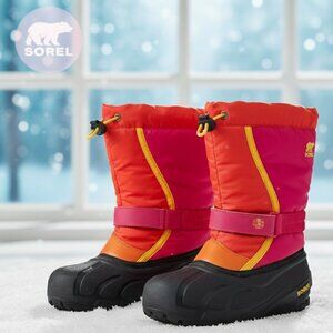 SOREL Youth Size 4 Snow Boots—Waterproof, Insulated, Removable Liner, Pink/Black